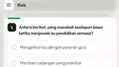Paparan kuiz interaktif dalam sistem Nota Kairul